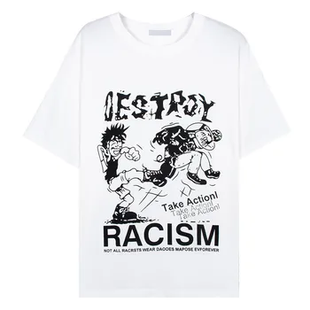 Calelinka Prieš Rasizmą American Vintage Marškinėlius Moterims Baltos Medvilnės trumpomis Rankovėmis Viršūnes Prarasti 80s 90s Grafinis Prarasti Tees
