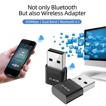Naujas 650Mbps Mini Wireless wifi Adapteris Bluetooth4.2 USB dual band, network kortelės RTL8821CU 2.4+5.8 G black WiFi adapteris ac PC