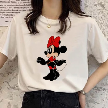 Disney Mielas Minnie Mouse Cos Undinėlė Arielis Animacinių Filmų Spausdinti Merginos Megztinis Chic White T-Shirt Atsitiktinis Mados Moterų Prarasti Tee