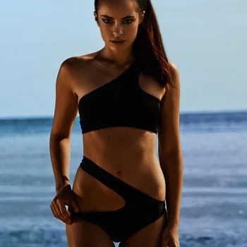 Karšta Moteris Seksualus Push-UP Kietas Bikini maudymosi kostiumėlį Tvarstis Tuščiaviduriai Iš Kamšalu Maudymosi Kostiumą Vieną petį Paplūdimio maudymosi kostiumėlis Vasaros