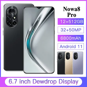 Nova 8 Pro 6.7 Colių HD, Didelis Ekranas, Smart Phone 6800mAh 12 GB 512 GB 32+50MP ROM Smartphone Atrakinta Dual Sim Mobilus Telefonas