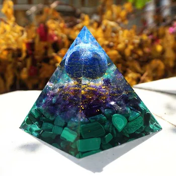 Žalia Malachito & lazuritas Kvarco Orgone Piramidės 60MM Kristalų Žvyro Reiki Energijos Gijimas Chakra Meditacija