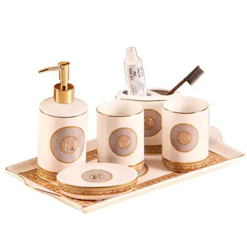 Europos prabangos keraminių vonios penkių dalių rinkinys su padėklu tualetas gargaliuoti taurės gargaliuoti nustatyti, vonios kambarys produktus