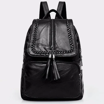 2021 Moterų natūralios odos kuprinė Mokyklos maišą klasikinis juodas vandeniui kelionės multi-funkcija Pečių maišą