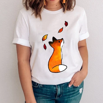 Moterys Grafikos Animacinių filmų 90s korėjos Vasaros Pavasario Fox Gyvūnų Drabužius Lady Viršūnes Drabužių Tees Spausdinti Moterų Marškinėlius (T-Shirt
