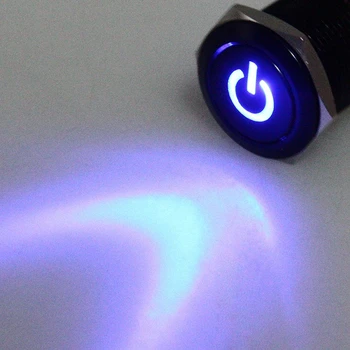 LED mygtukas mygtukas jungiklis 12V 19 mm, savaiminio fiksavimo jungiklis juoda