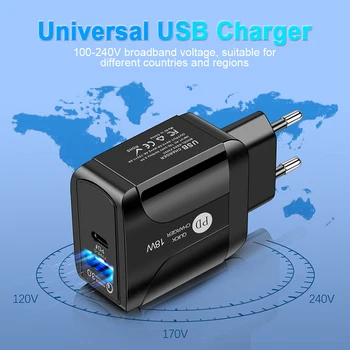 18W Greitas USB Įkroviklis 3.0 4.0 Greitai Įkrauti PD Adapteris USB C Tipo Mobiliųjų Telefonų Įkrovimo ES/JAV/UK Plug Kelionės Sienos Montuojamas Įkroviklis