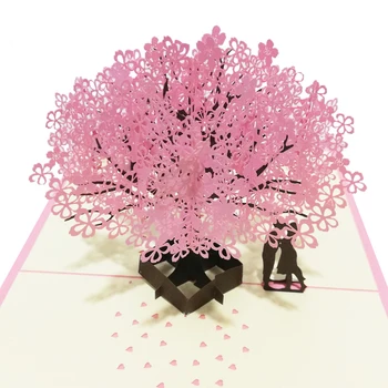 3D Cherry Blossom Pop-Up Kortelę, Rankų darbo Romantiška Atvirukai Dovana Žmonai, Draugei, Vyrui FP8