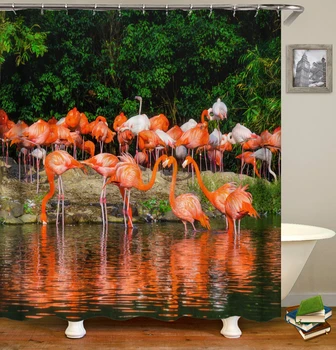 Flamingo Dušo Užuolaidos Vandeniui Audinio 3d Vonios Užuolaidos Rožinis Paukščių, Su Kabliais, Apdailos Didelio Dydžio 240X180 Vonia Ekranas