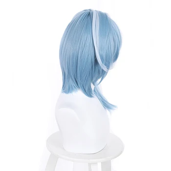 Anime Genshin Poveikio Eula Perukas 38cm Mėlyna Sumaišykite Baltojo Karščiui Atspariu Sintetinių Plaukų Cosplay Perukai + Perukas Bžūp