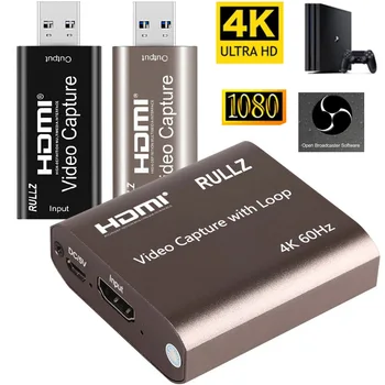 4K 60fps TELEVIZIJOS Linijos USB 3.0-2.0 Video Capture Card HDMI Vaizdo Žaidimas Grabber Įrašyti PS4 Vaizdo Kamerą Perjungti Live Transliacijos