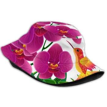 Gėlių, Orchidėjų Žiedų Su Paukščių, Drugelių Unisex Atsitiktinis Saulės Skrybėlę Kibiro Kepurę Vyrams, Moterims, Bob Hip-Hop Kepurės Žvejys Panamos Skrybėlė