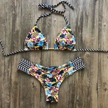2021 Naujas Spausdinti maudymosi kostiumėlį Moterų Užsienio Prekybos Bikini Bikini Seksualus Vertikaliai Dryžuotas Gėlių Bikini