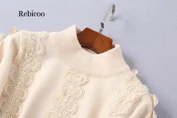 Europos ir Amerikos moterų drabužiai žiemos 2019 naujų žibintų rankovės Ilgos rankovės išsiuvinėtu Megzti suknelę