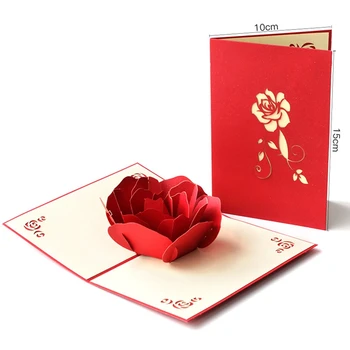 3D Rožių Gėlių Pop-Up Kortelę Valentino Motinos Diena-Metį Žmona Gimtadienio Atvirukai Didmeninės