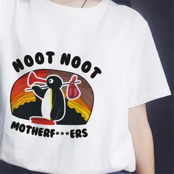NOOT NOOT Juokingas Pingvinas 2021 M. Vasarą Estetinės Naujas Mados Įdomus Retro Viršuje Moterų atspausdintas T-shirt