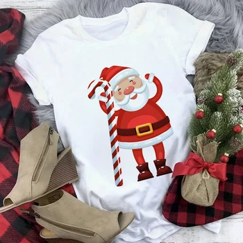 Moterų Harajuku trumpomis Rankovėmis Viršūnes Kalėdų Senelio Dovanų Grafinis Spausdinti Linksmų ChristmasT-marškinėliai Moterims/Vyrams Naujas Mados Streetwear Marškinėlius