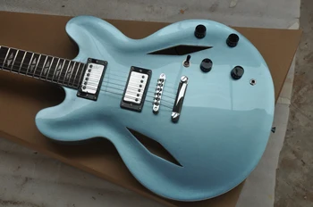 Kinijos gitara gamyklos užsakymą naują 335 plonas kūnas pusiau tuščiaviduriai džiazo elektrine gitara, lengvo metalo mėlyna sandėlyje 62
