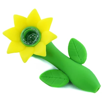 1PC Cool Green Sun Flower Juokingas Mielas Tabako Vamzdis Silikono Rūkymas Vamzdis su Stiklo Dubenėlį Vertus, Vamzdis, Vamzdžiai, Rūkymo Reikmenys