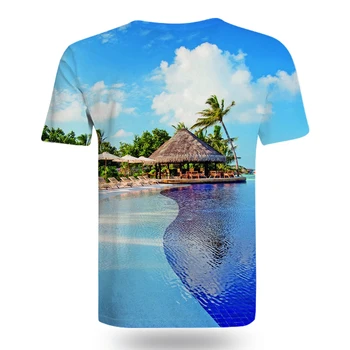 2021 naujas 3D spausdinimo atsitiktinis sun beach modelis T-shirt marškinėliai, gražus pajūrio peizažai linija