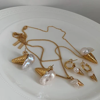 Originalaus dizaino Baroko gėlo vandens perlų ledų clavicle grandinės aukštos kokybės auskarai auskarai moteris