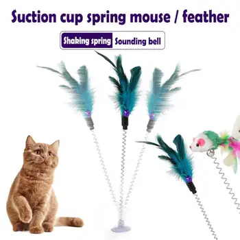 Pet Interaktyvus Plastmasinių Žaislų Pavasario Pelės Katė Žaislas Su Bell Pet Žaislas Elastiniai Plunksnų Žaislas Su Siurbtuko Katė Prekės Produktus