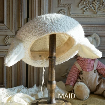 Originalaus dizaino avių ausies pliušinis beretė ėriukų vilnos Lolita rankų