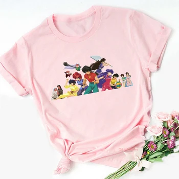 Japonų Anime Ranma 1/2 Urusei Yatsura Marškinėliai Moterims Rumiko Takahashi, T-Marškinėliai Pink Marškinėlius Femme Vasaros Top Moterų Marškinėliai Tee