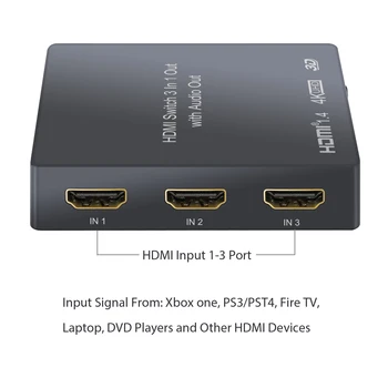 Neoteck 3x1 HDMI Suderinamus Jungiklis su Audio Extractor Paramos PIP 1080p 3D Optinė Toslink Garso Išvestis SPDIF