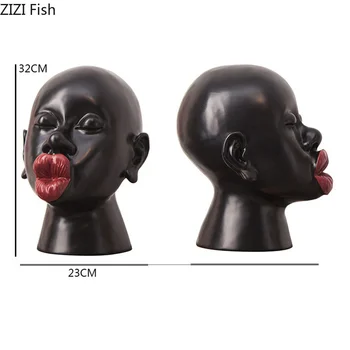 Europos Prabangos Juoda Moteris Raudona Lūpų Portretas Skulptūrų Kūrybos Dervos Pobūdžio Galvos Apdailos Kambarį Įėjimo Apdaila