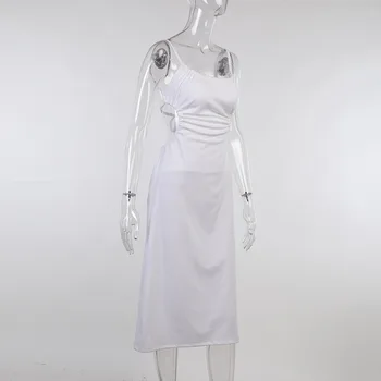 2021 Naujas Stilius Tuščiaviduriai Iš Suknelė Moterims vientisos Spalvos Vieną Eilutę Apykaklės Plonas Diržas Vidurio Ilgis Backless Suknelė ZA Zaraing-Stilius