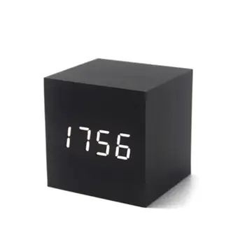 Skaitmeninis Laikrodis-Žadintuvas, Pažangios Balso Kontrolės Mediniai LED Šviesos Mini Šiuolaikinės Kubinių Laikrodis Rodantis Laiką Ir Datą Temperatūra