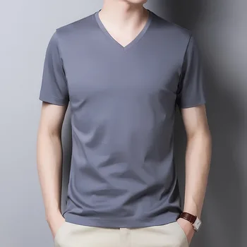 Vyriški vientisos spalvos marškinėliai 2021 m. vasaros naują atsitiktinis vyriški t-shirt V-kaklo mercerized medvilnės trumparankoviai vyrų GDSB9