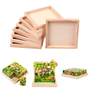 1Pcs Medienos Plokštės Žaislas Vaikams 6-Sided Tapybos Blokai Woodeen Padėklų Mokymosi Švietimo Priemonė Šalies Naudai Dovana