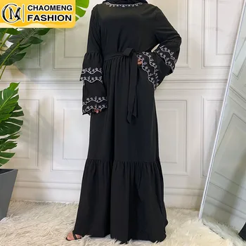 Naujas Dizainas Islamo Moterų Maxi Kukli Apranga Paprasta Juoda Spalva Kataras Siuvinėjimo Turkija Dubajus Abaja Musulmonų Mados Suknelės