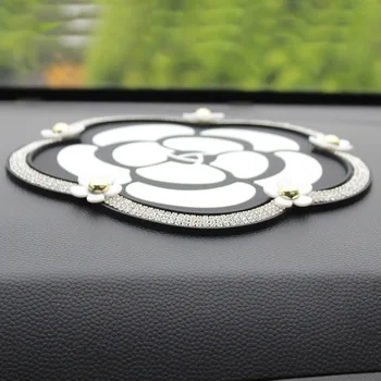Camellia žiedų Anti-Slip Mat Krištolas kalnų krištolas Auto Salono prietaisų Skydelio Deco Silikono Non-Slip Pad Mat Automobilio Lipni GPS Telefonas