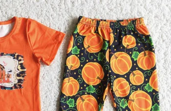 Baby girl vasaros Helovinas orange trumparankoviai užsiliepsnojo kelnės kostiumas tamsiai geltonos spalvos moliūgų spausdinti