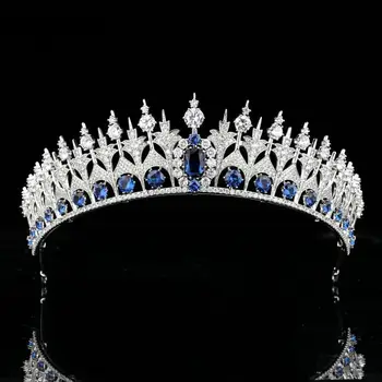 Unikalus Mėlyna Kristalai, Cirkonis Bridal Crown Vestuvių Plaukų Aksesuaras Princesė Baroko Ornamentu Šukuosena Rožančiai Vestuvių Priedai