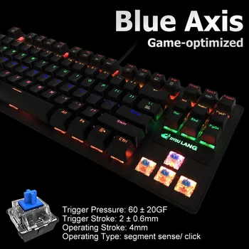 K2 USB Laidinio Žaidimų Mechaninė Klaviatūra Mėlyna Ašis RGB Apšvietimas PC Ergonomiškas Multimedia Keyboard 87 Klavišą, Ne Konflikto Juoda Balta