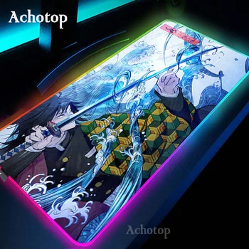 Anime Demon Slayer Kilimėlis Žaidimų Pelės Mygtukai RGB LED Žaidėjus Kilimėlis Kompiuterio Stalas Padmouse Klaviatūros Kamado Nezuko Locrkand manga kilimėlis