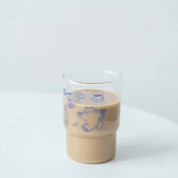 Skaidrus Kavos Puodelis Animacinių Filmų Kavos Pieno Stiklo Puodelis Puodelis Korėjos Ins Mielas Puodeliai Vandens Butelį, Mielas Kavos Puodelis Pusryčiai Mielas Stiklo