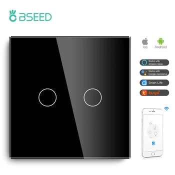 BSEED Wifi 2 Gaujos 1/2/3 Būdas Smart Switch LED Mygtukų Stiklo Panelė Smart Switch Dirbti Su Tuya 