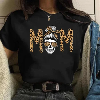Maycaur Mados Leopard Mama Spausdinti marškinėliai Harajuku Vasaros trumpomis Rankovėmis Moterims Marškinėliai Juokinga Mama Moterų marškinėliai Tees Drabužiai