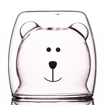 Aukštos borosilikatinio kūrybos stiklo lokys taurės Douyin to paties stiliaus, net raudona katės letena už Thanos pirmoji dvigubo sluoksnio stiklo taurė