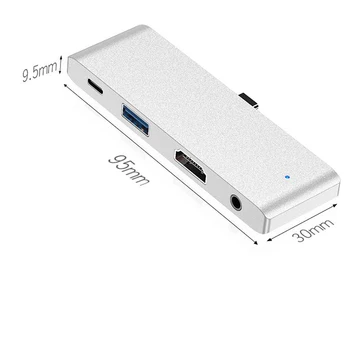 USB hub c hub Adapteris 4 in 1, USB, C su USB 3.0 4K HDMI-Suderinamas su 3,5 mm garso išvestį, skirtą 