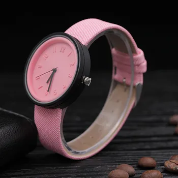 Saldainiai spalvos Unisex Paprastas Skaičius laikrodžiai moterims japonijos mados prabangos žiūrėti Kvarco Drobė Diržas Riešo Žiūrėti Mergaičių Dovanų Naują Rožinė