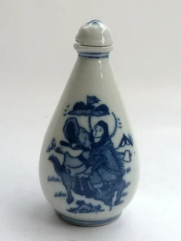 YIZHU CULTUER MENO Kolekcija, Kinų Senasis mėlyna ir balta Porceliano Jojimo Samurajų Uosti Butelis Šeimos Apdailos Dovana