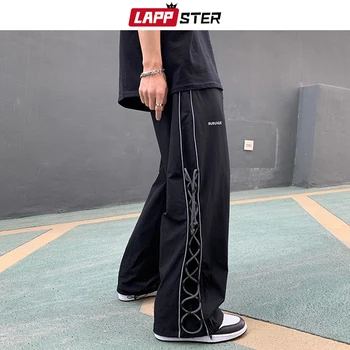 LAPPSTER Vyrų Pusėje Dryžuotas Kišenės Poilsiu Kelnes 2021 Mens Juoda Japonijos Streetwear Sweatpants Vyrų Hip-Hop Plati Plati Koja Kelnės