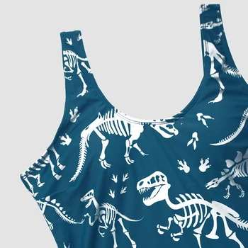 Sexy Vasaros 2021 Bikini Komplektas Plius Dydis Vienas Gabalas maudymosi kostiumėlis Moterims Juoda Mėlyna Dinozaurų Spausdinti Aukštos Juosmens Didelis Ponios Maudymosi Kostiumą, 4XL
