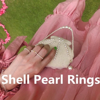 Natūralus Rankų darbo Shell Perlų Žiedai Moterims Elastinga Reguliuojamas bižuterijos Nerūdijančio Plieno Pearl Zawalcowany Žiedai, Vestuvių Dovanos